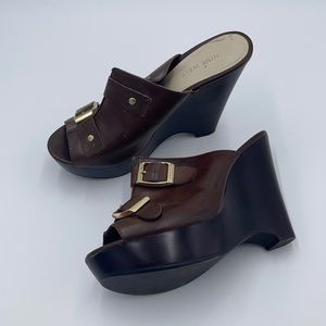 Nine West Janeiro Brown Leather Wedge